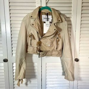 Deadwood Joan Crop Leather Moto Jacket